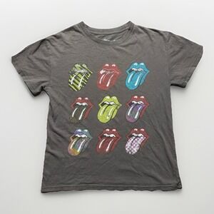 Rolling Stones Lips T-Shirt Women XS Gray Vtg Rock Band Tee Distressed Grunge